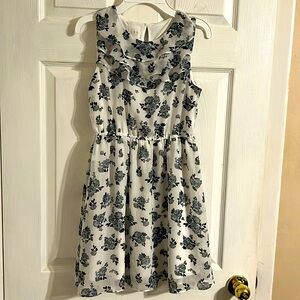 Girls party wear size 14 dress. White, with grey and black flowers